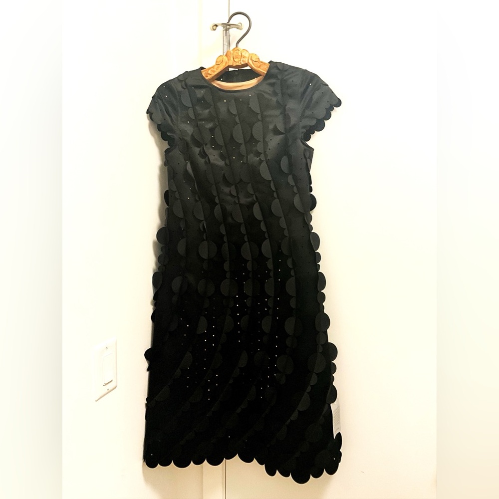 PASKAL A Line Laser Cut Circle Scalloped Dress in Black Size Small BEAUTIFUL!